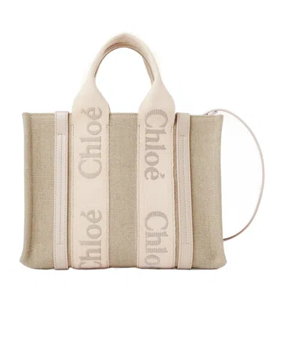 Chloé Small Woody Logo-strap Tote Bag In Nude