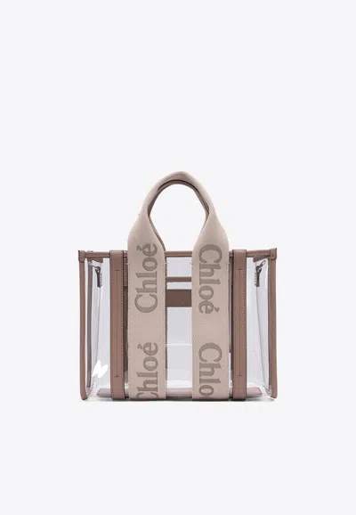 Chloé Small Woody Logo Tote Bag In Beige