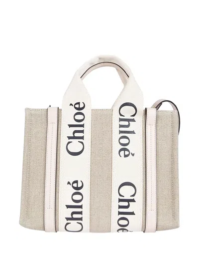 Chloé Small Woody Logo-tape Tote Bag In Neutral