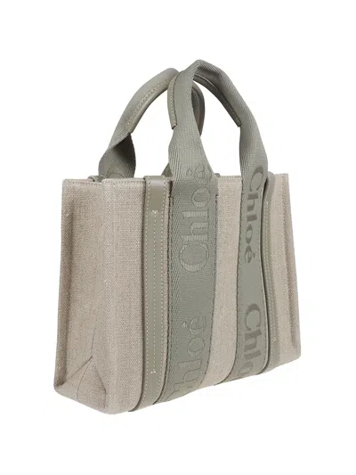 Chloé Small Woody Logo-webbing Tote Bag In Gray