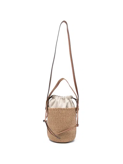 Chloé Small Woody Raffia Bucket Bag In Neutral