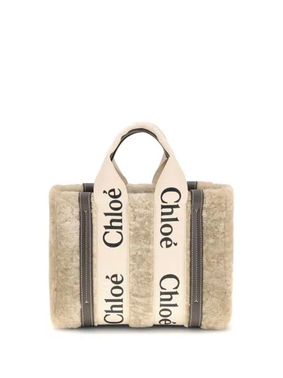 CHLOÉ SMALL WOODY SHEARLING TOTE BAG
