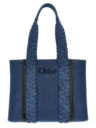 Chloé Small Woody Shopping Bag In Denim