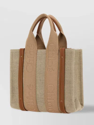Chloé Small Woody Shopping Bag With Leather Trim In Brown