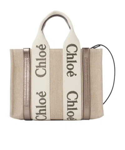 Chloé Small Woody Shoulder Bag In Nude