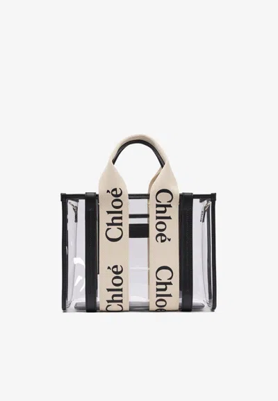 Chloé Chloe Women Two-tone Rubber And Leather Small Woody Shopping Bag In White