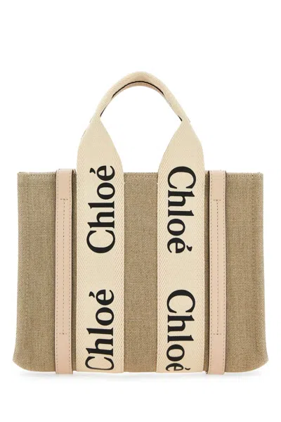 Chloé Woody Small Canvas Tote In Neutral