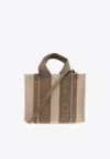 Chloé Woody Small Canvas And Leather Tote Bag In Beige
