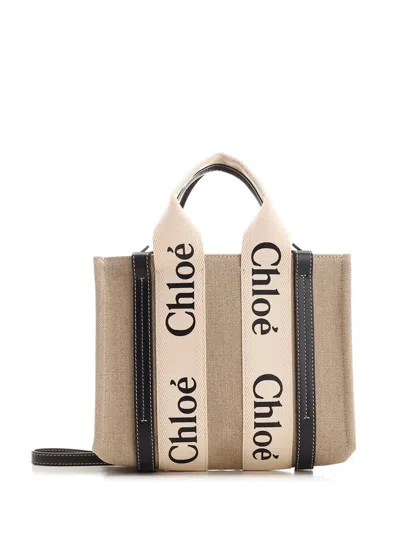 Chloé Woody Small Canvas Tote In Brown