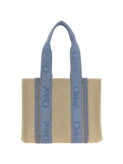 Chloé Small Tote Bag Woody In Linen In Nude