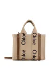 Chloé Woody Linen Small Tote Bag In Brown
