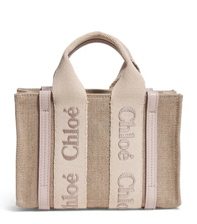 Chloé Small Woody Canvas Tote Bag In Neutrals