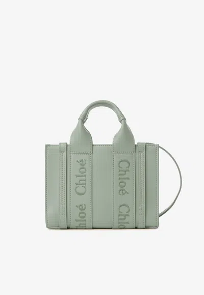 Chloé Small Woody Tote Bag In Calf Leather In Green