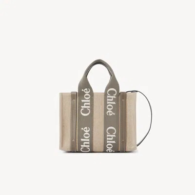 Chloé Small Woody Tote Bag In Linen In Neutral