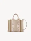 Chloé Small Woody Tote Bag In Linen Beige Size Onesize 100% Linen, Calf-skin Leather In Beige