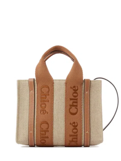 Chloé Small Woody Tote Bag In Linen Dusty Tan In Brown