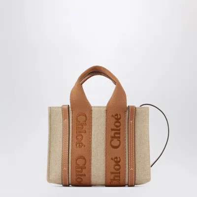 Chloé Small Woody Tote Bag In Linen Dusty Tan