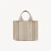 Chloé Small Woody Tote Bag In Linen Green Size Onesize 100% Linen, Calf-skin Leather In Green