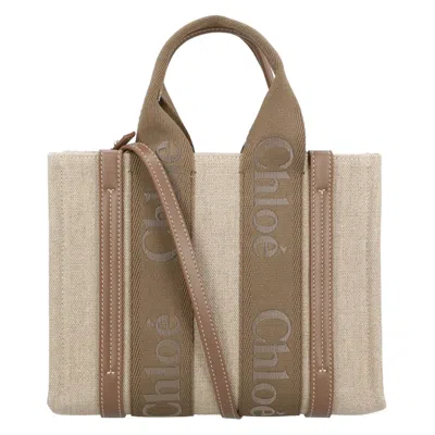Chloé Small Woody Tote Bag In Linen In Neutral
