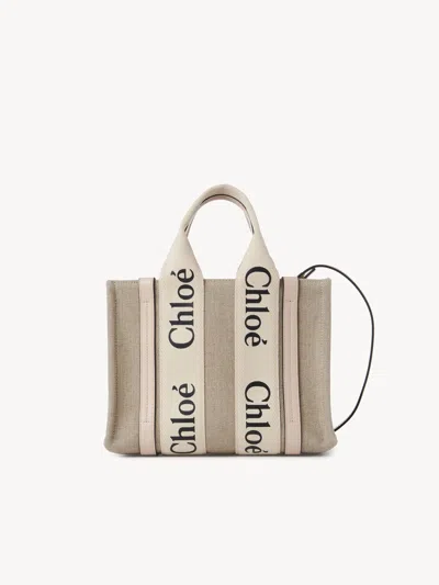 Chloé Petit Sac Cabas Woody En Toile De Lin Femme Rose Taille Onesize 100% Lin