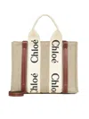 Chloé Small Woody Tote Bag In Linen In Sand