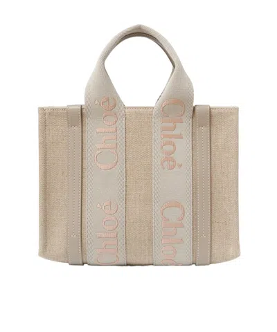Chloé Woody Tote Bag In Vintage Khaki