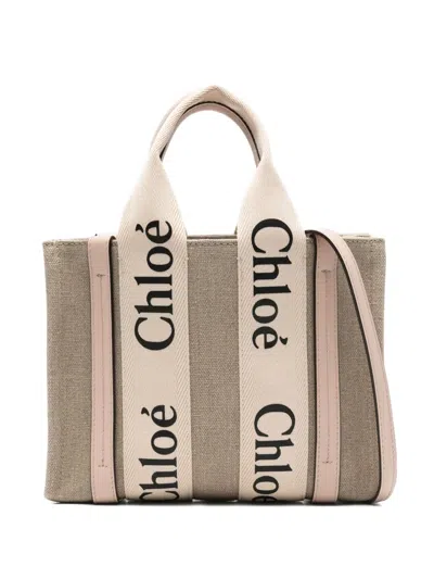Chloé Woody Small Canvas Tote In Brown