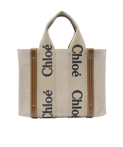 Chloé Small Woody Tote Bag In Nude