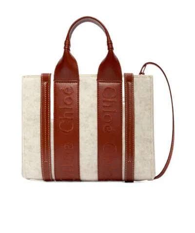 Chloé Small Woody Tote Bag In Nude