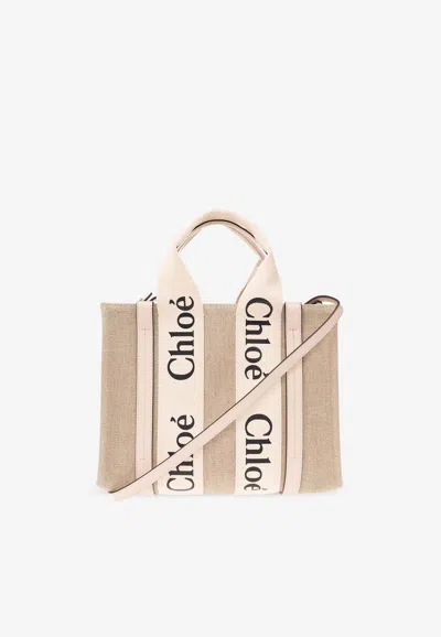 Chloé Small Woody Tote Bag In Sand