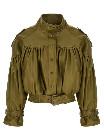 Chloé Smock Leather Jacket In Green