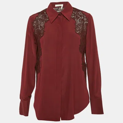 Pre-owned Chloé Smoked Red Lace Trim Silk Shirt S