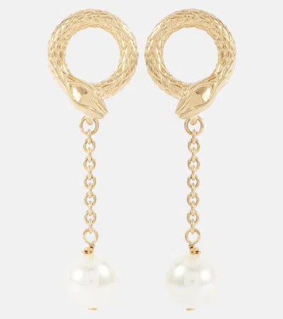 Chloé Snake Faux Pearls Drop Earrings In Gold/white