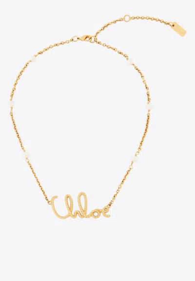 CHLOÉ SNAKE LOGO LETTERING NECKLACE