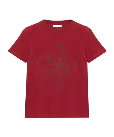 Chloé Snake Printed Crew Neck T-shirt In Red