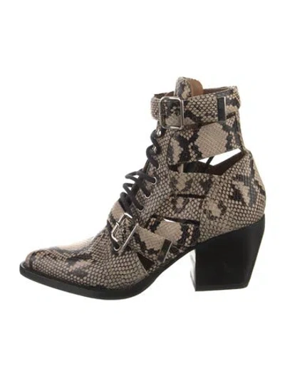 Pre-owned Chloé Snakeskin Animal Print Lace-up Boots In Neutral