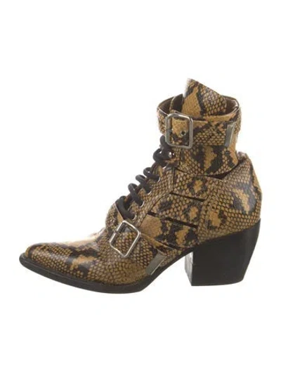 Pre-owned Chloé Snakeskin Animal Print Moto Boots In Brown