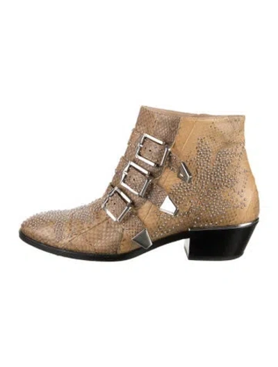 Pre-owned Chloé Snakeskin Animal Print Moto Boots In Brown/neutrals