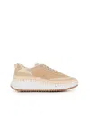 Chloé Nama Embroidered Suede And Recycled-mesh Sneakers In Beige