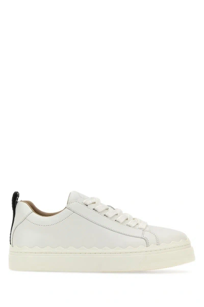 Chloé Lauren Scalloped Leather Sneakers In White