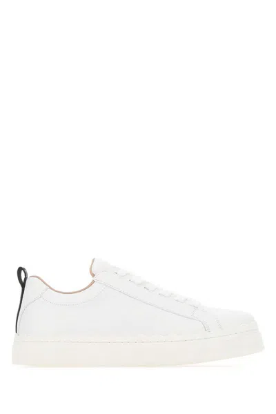 Chloé Lauren Scalloped Leather Sneakers In White