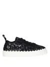 Chloé Lauren Scalloped Logo-detailed Lace And Leather Sneakers