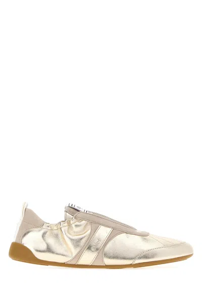 Chloé Gold Leather  Kick Sneakers In Multi