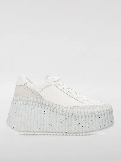 Chloé Nama Platform Speckled Mix Leather Sneakers In White