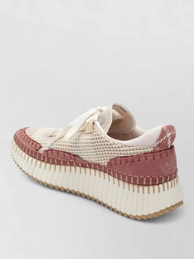 Chloé Sneakers Contrast Stitching Pull Tab Textured Sole