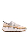 Chloé Nama Embroidered Suede And Recycled-mesh Sneakers In Beige