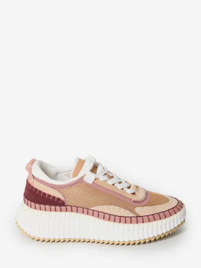 Chloé Nama Colorblocked Mesh And Mixed Leather Platform Sneakers In Brown