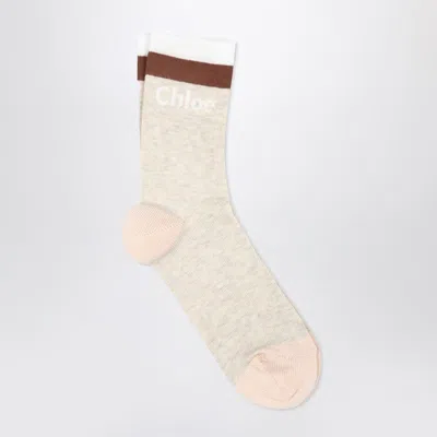 CHLOÉ SOCKS BEIGE MÉLANGE WITH LOGO