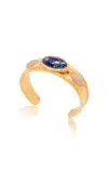 Chloé Sodalite And Pink Quartz Pendant Cuff Bracelet In Gold