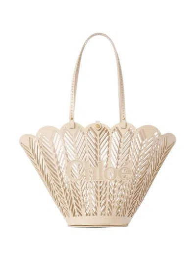 Chloé Soleil Cut-out Logo-debossed Tote Bag In Neutral